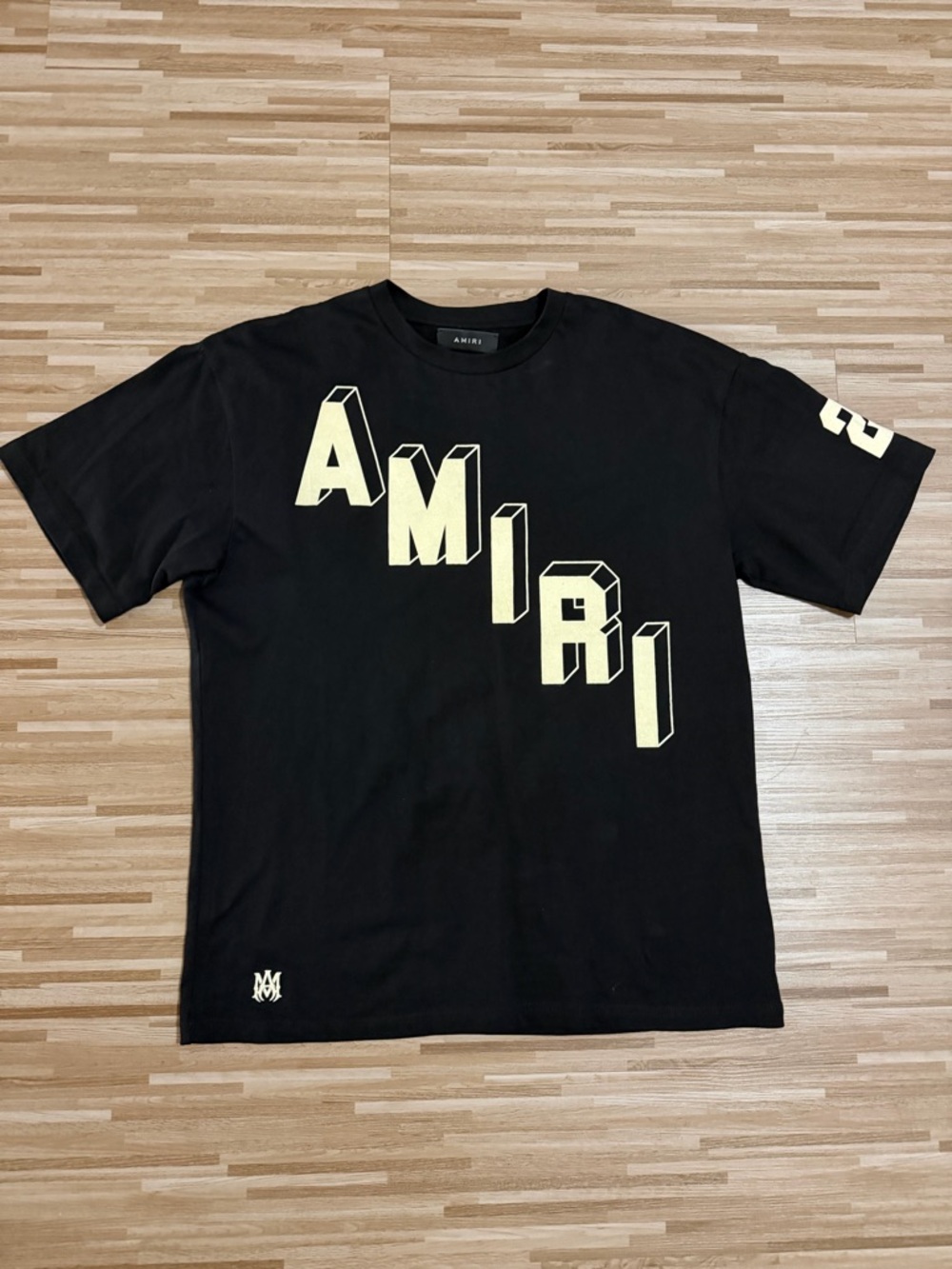 AMIRI Black Tee with Cream 3D Diagonal Logo